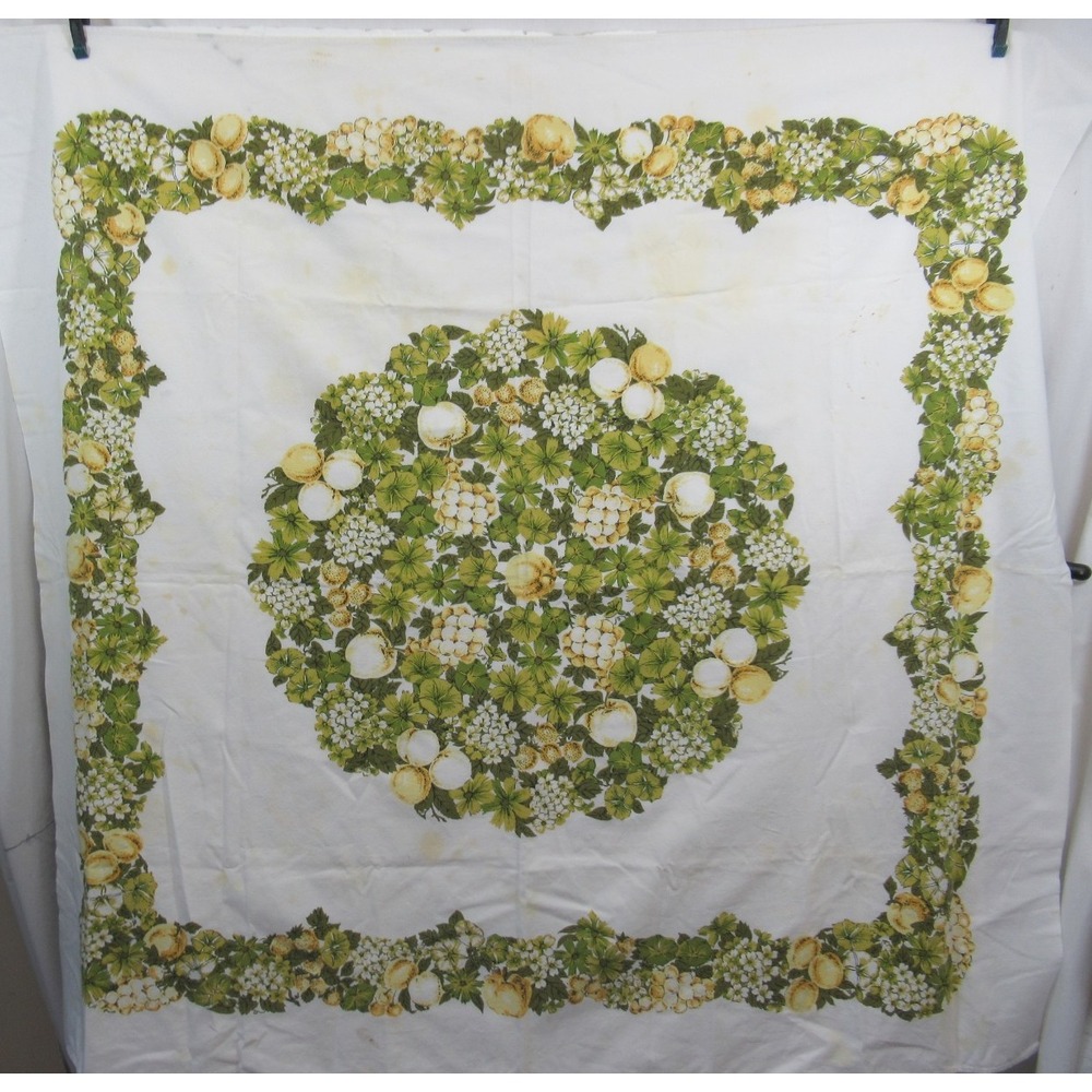 Vintage Floral Fruit Print Cotton Square Tablecloth 47x51